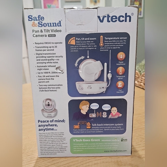 VTECH Safe And Sound Pan & Tilt Baby Video Camera VM305. NIB - Picture 3 of 6